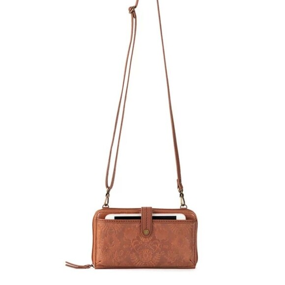 The Sak Iris Smartphone Leather Crossbody Wallet Vintage Brown Floral NWT New - Picture 2 of 16